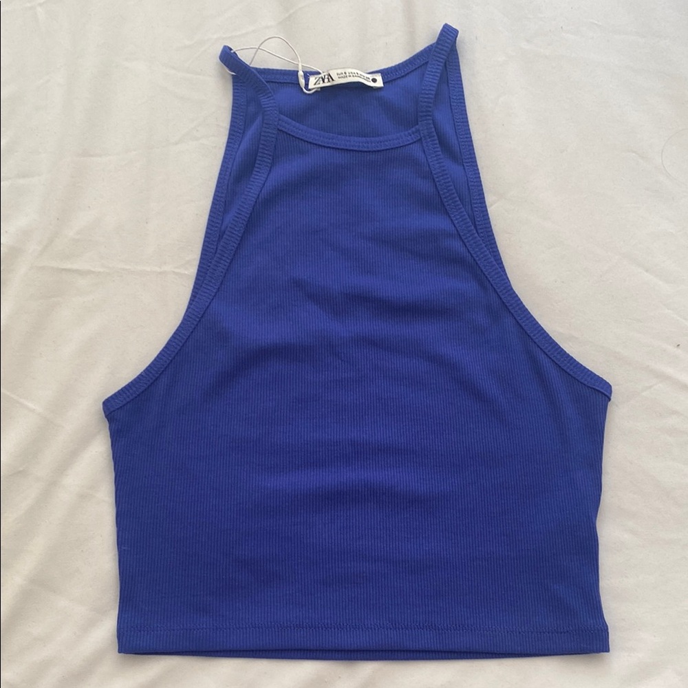 Zara Blue Ribbed Racerback Tank Top